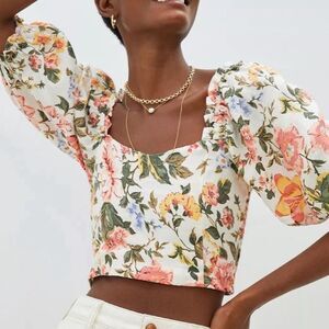 Faithfull The Brand Floral Linen Puff Sleeve Pietra Top Romantic Cottagecore